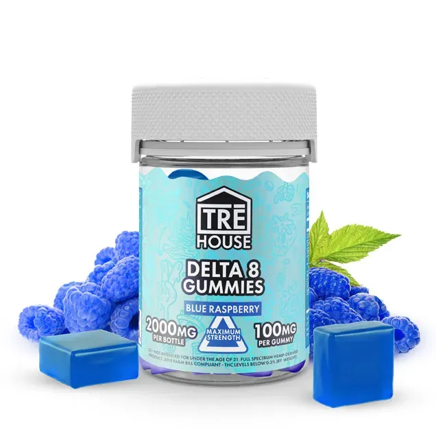 TRE HOUSE Blue Raspberry Delta 8 gummies bærsmak