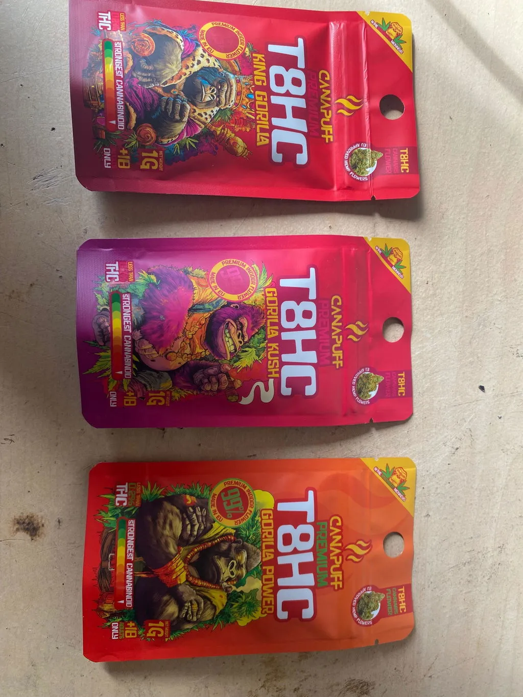 Canapuff Gorilla T8HC-blomst bundle 3x1 g fruktig testpakke