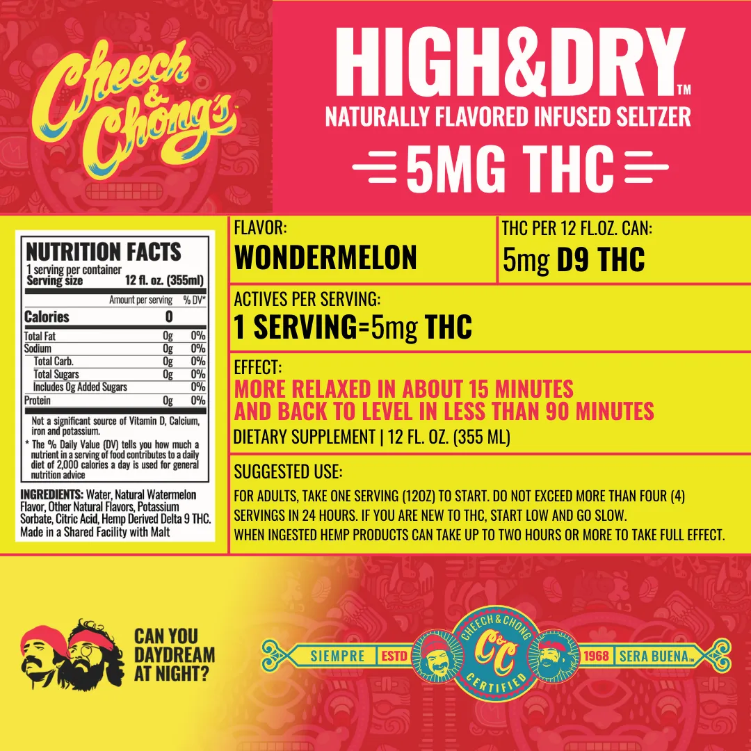Cheech & Chong High & Dry Wondermelon THC-seltzer 6-pack 30 mg