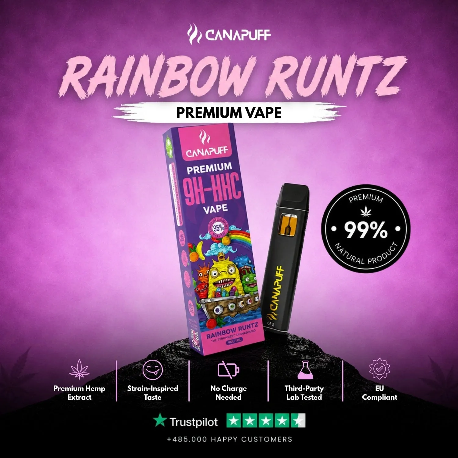 Canapuff 9H-HHC Rainbow Runtz 95% vape 1ml fruktig