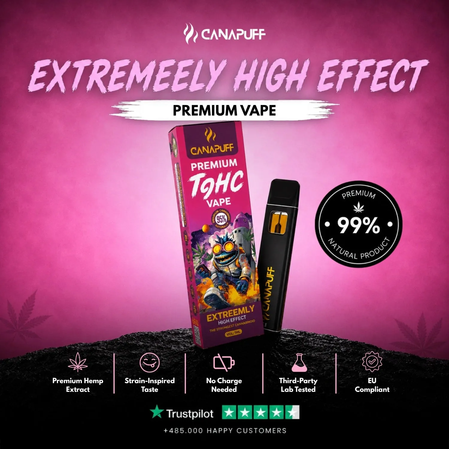 CanaPuff Extreemly T9HC-vape 95% 1ml engangs