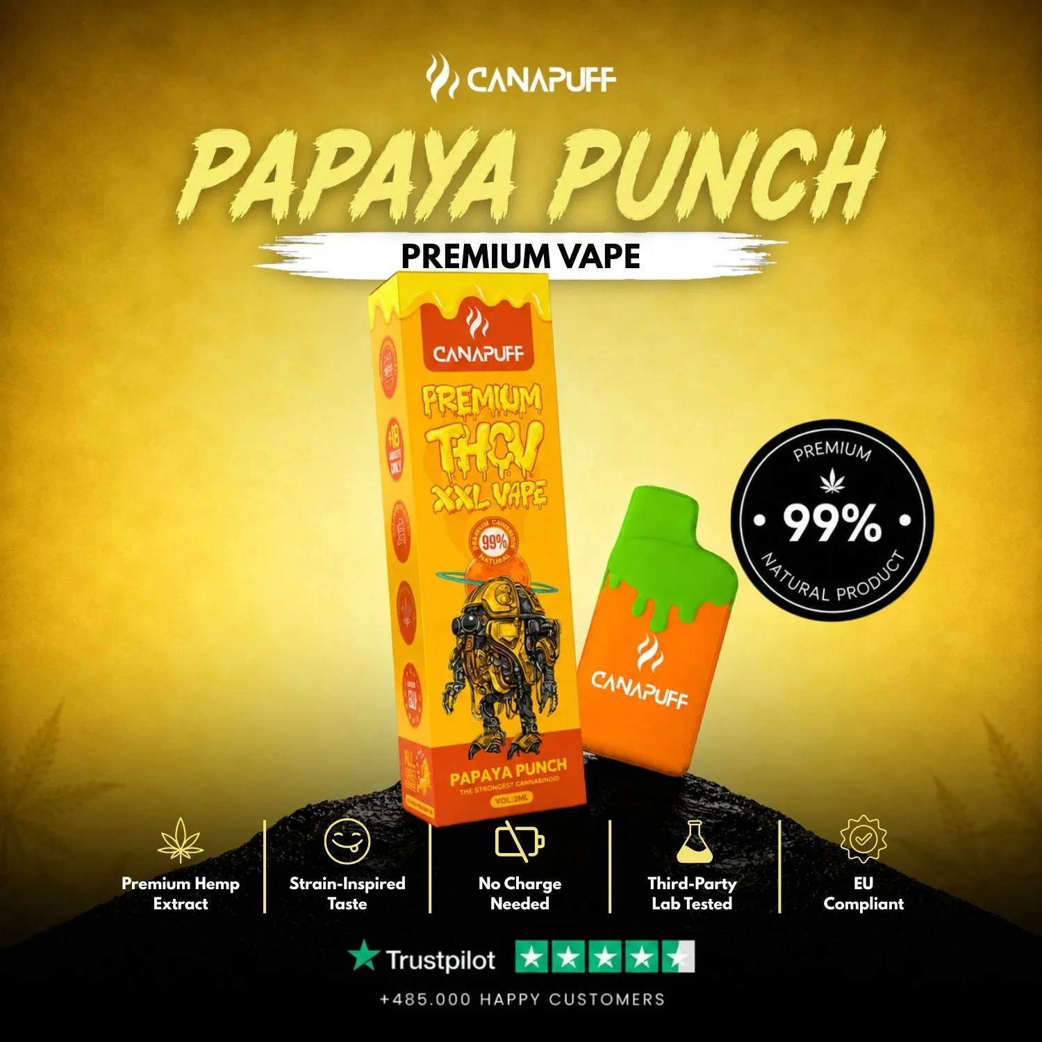 Canapuff Papaya Punch THCv vape 2 ml 99% papaya