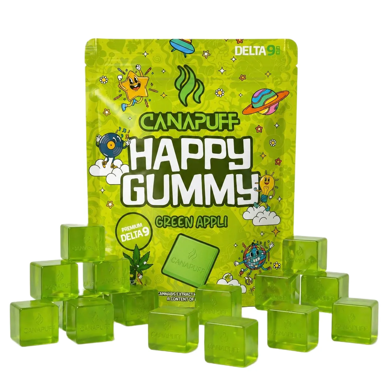 Canapuff Happy Gummy Green Appli vingummi 1 stk eple