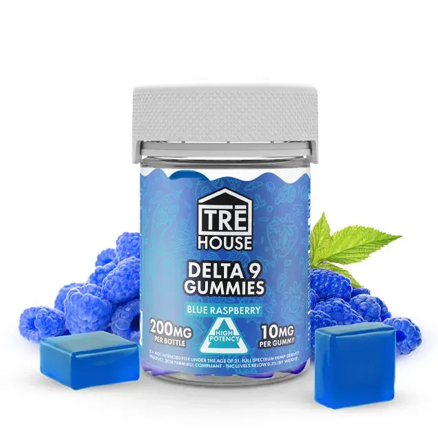 Tre House Blue Raspberry Delta 9 gummies blå bringebær