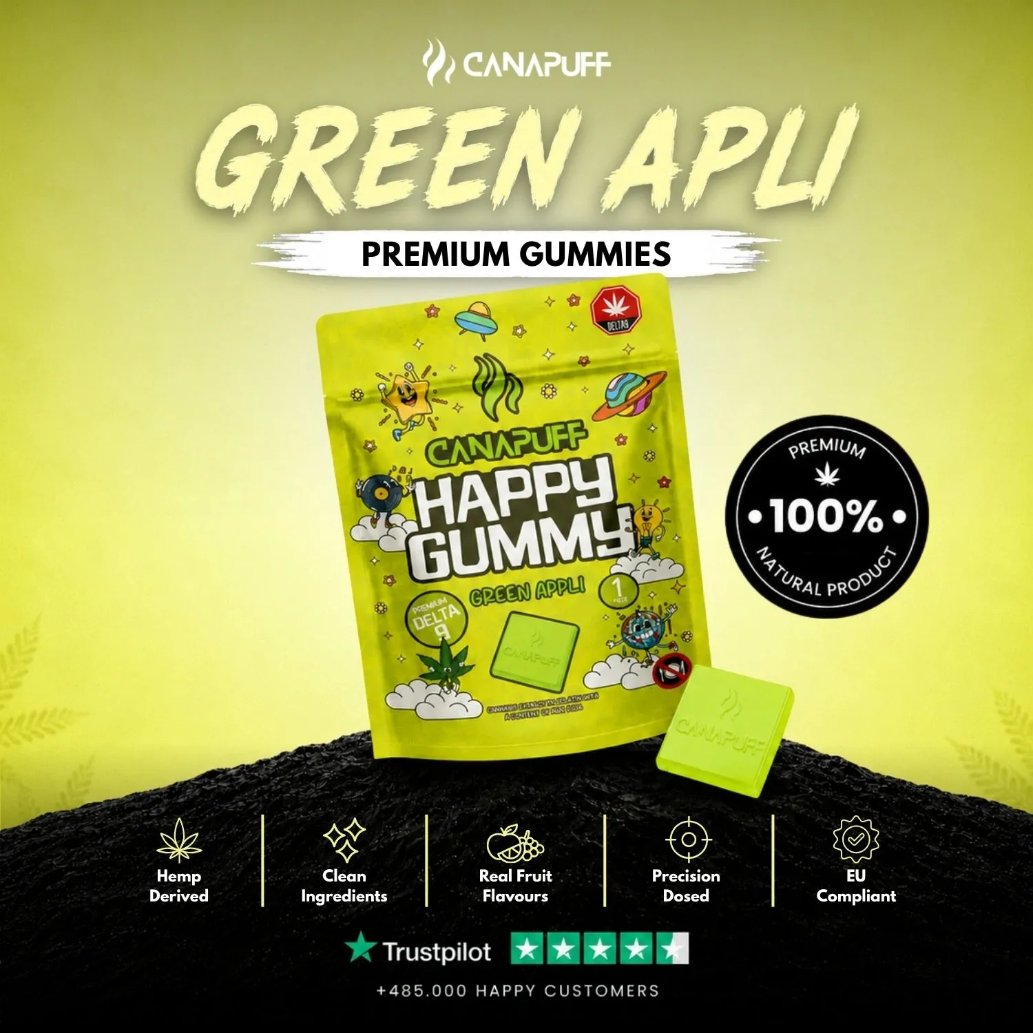 Canapuff Happy Gummy Green Appli vingummi 1 stk eple