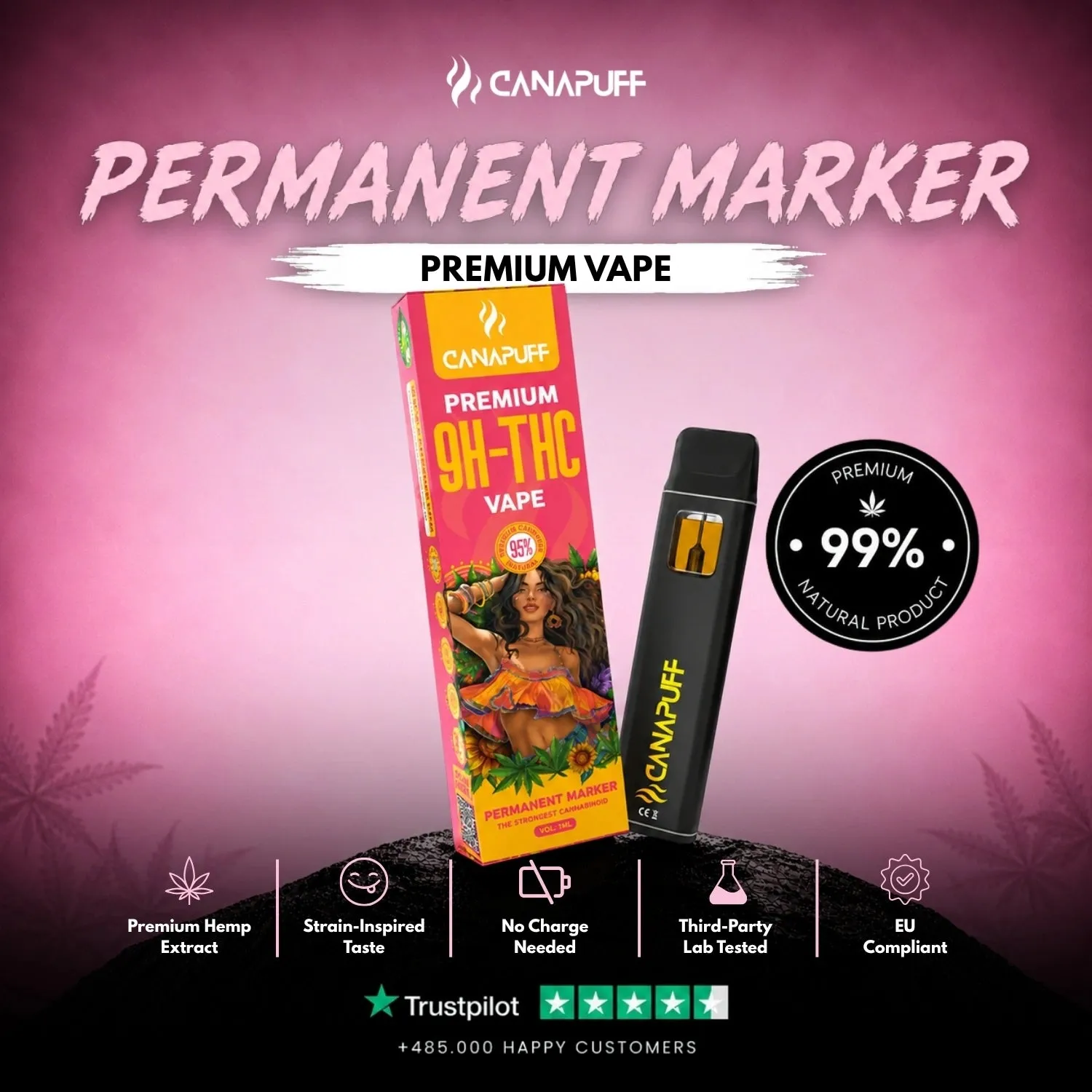 Canapuff 9H-THC Permanent Marker 95% vape 1ml blomst