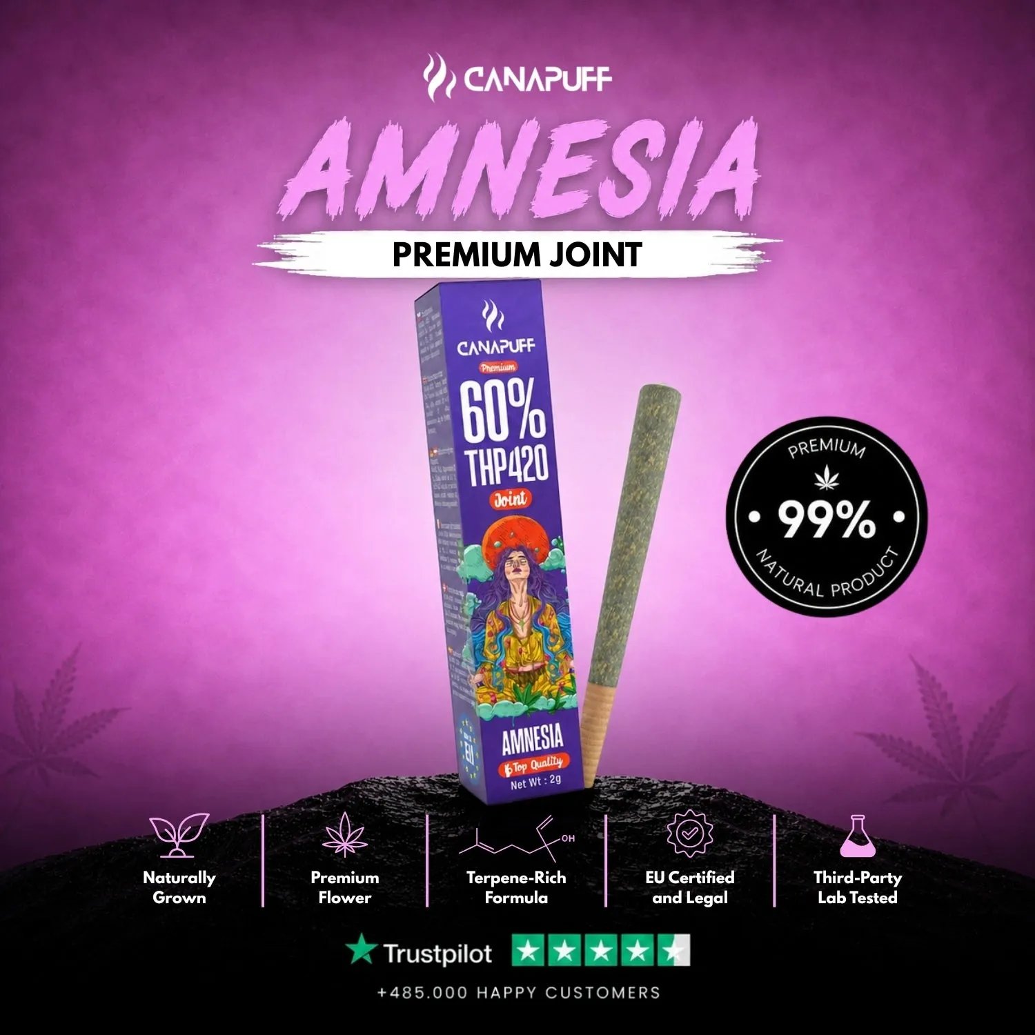 CanaPuff THP420 Amnesia joint 2 g 60% krydret urt