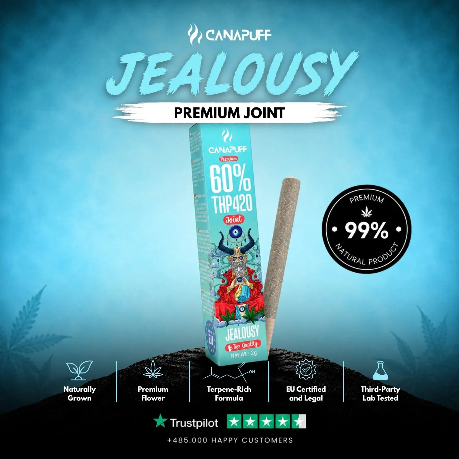 CanaPuff THP420 Jealousy joint 2 g 60% plomme fiol