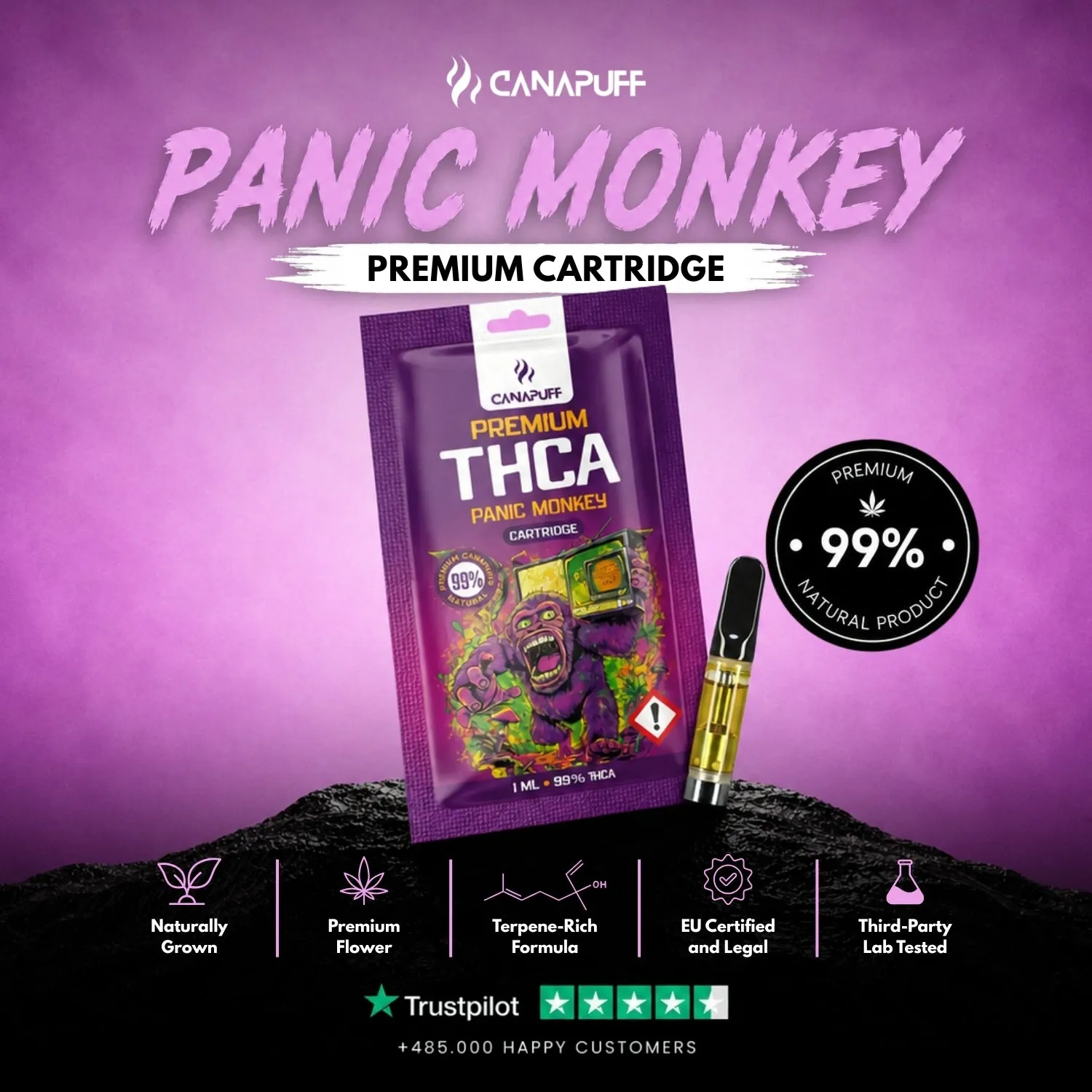 Canapuff Panic Monkey THCA vapepatron 99% syrlig