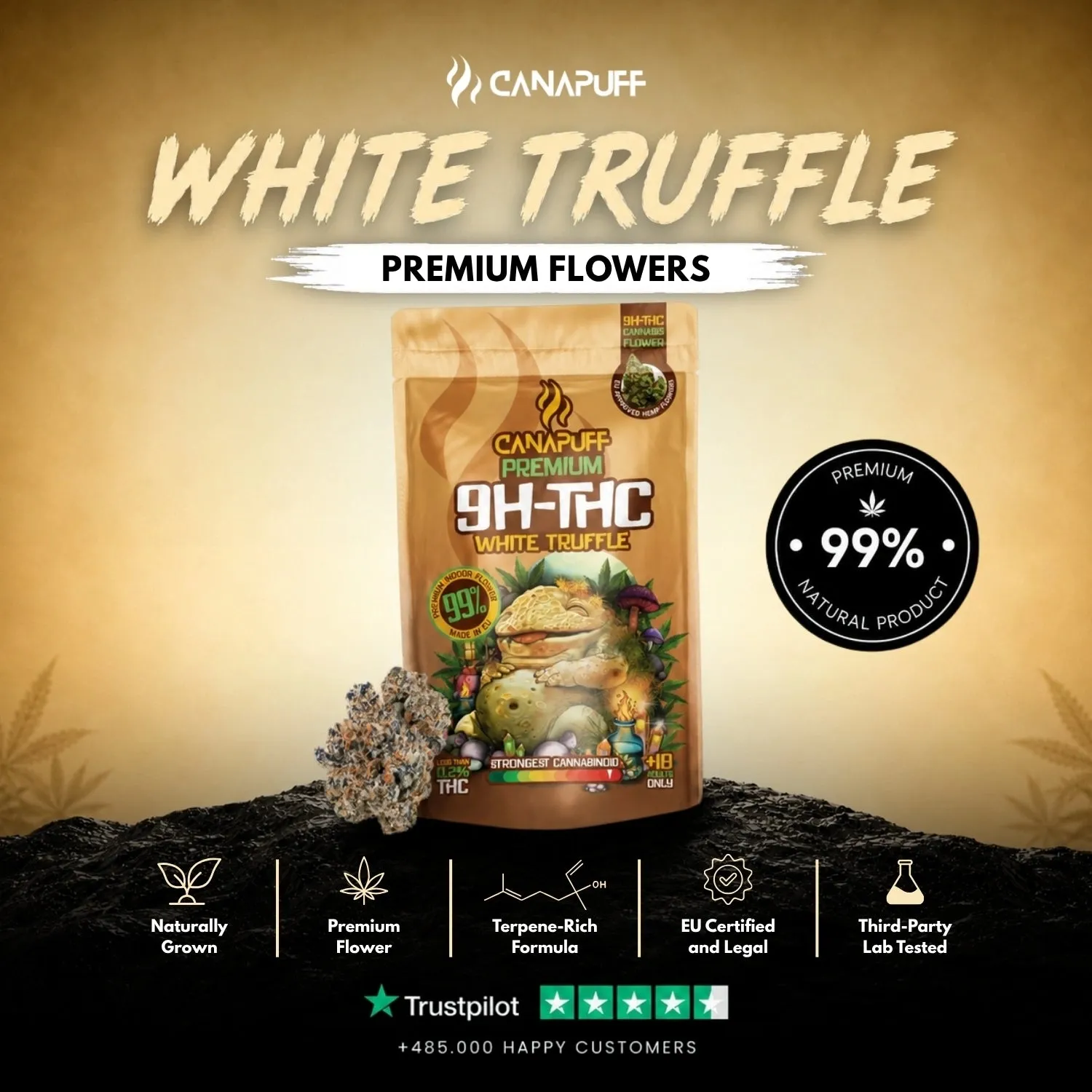 Canapuff 9H-THC White Truffle 99% blomster 1g moskus