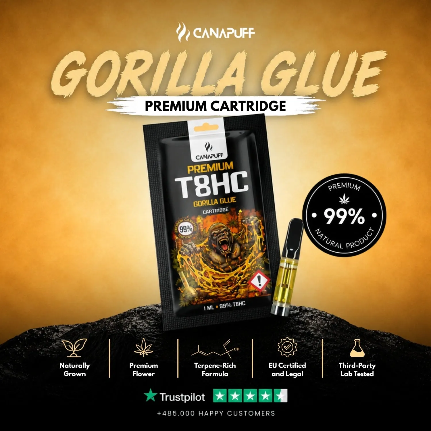 Canapuff T8HC Gorilla Glue patron 99% jordaktig