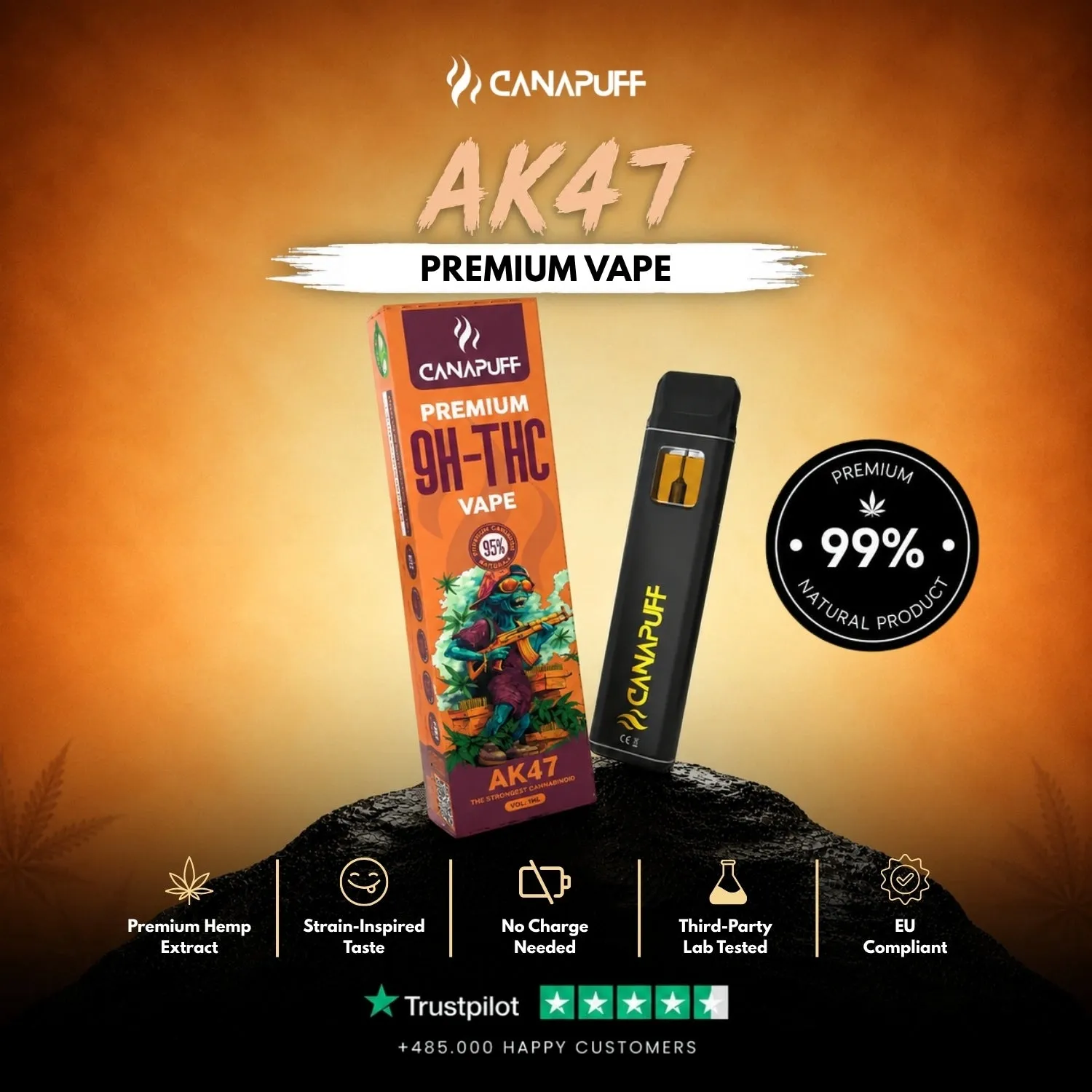 Canapuff 9H-THC AK47 vape 1 ml krydret