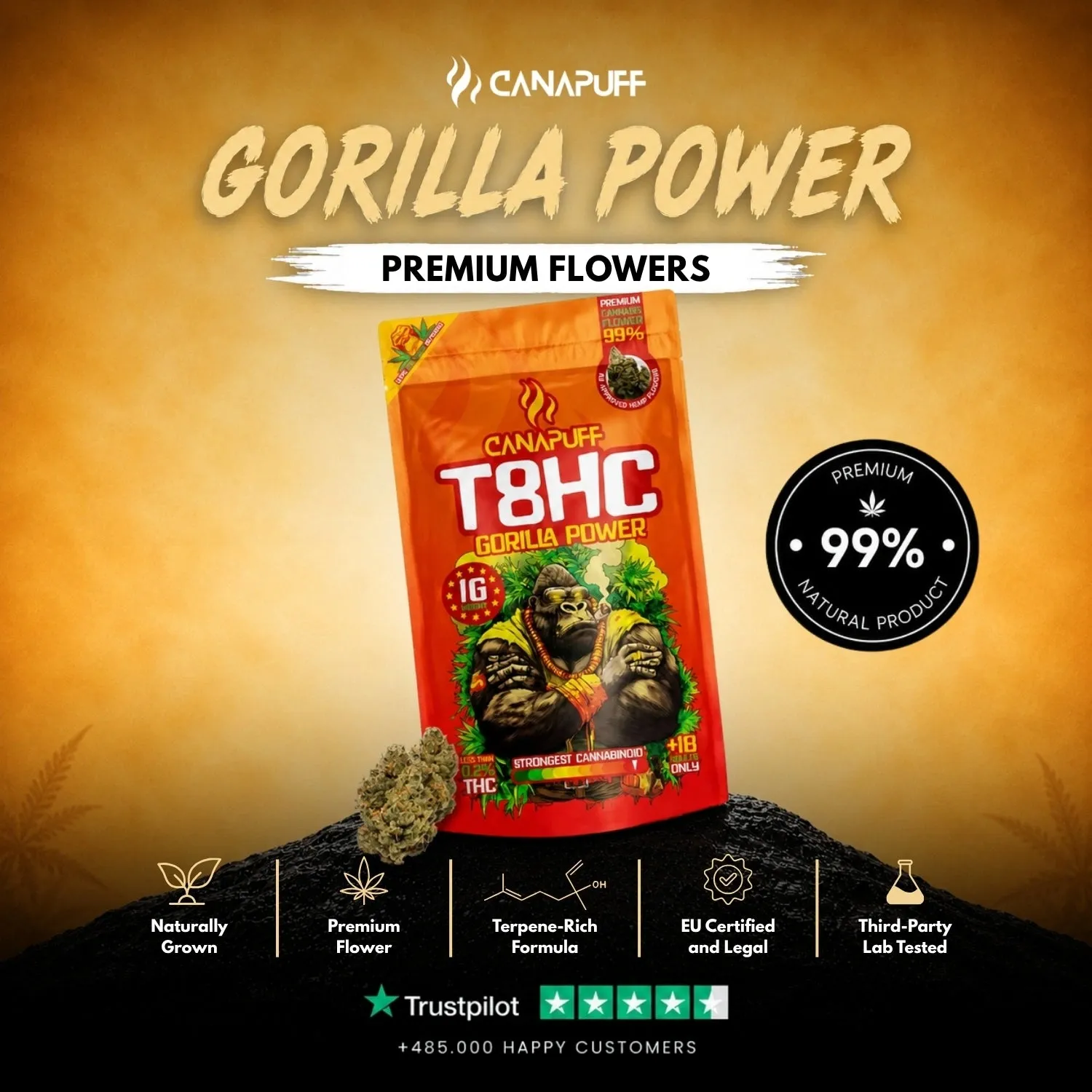 CANAPUFF Gorilla Power T8HC topp-skudd 1g fruktig