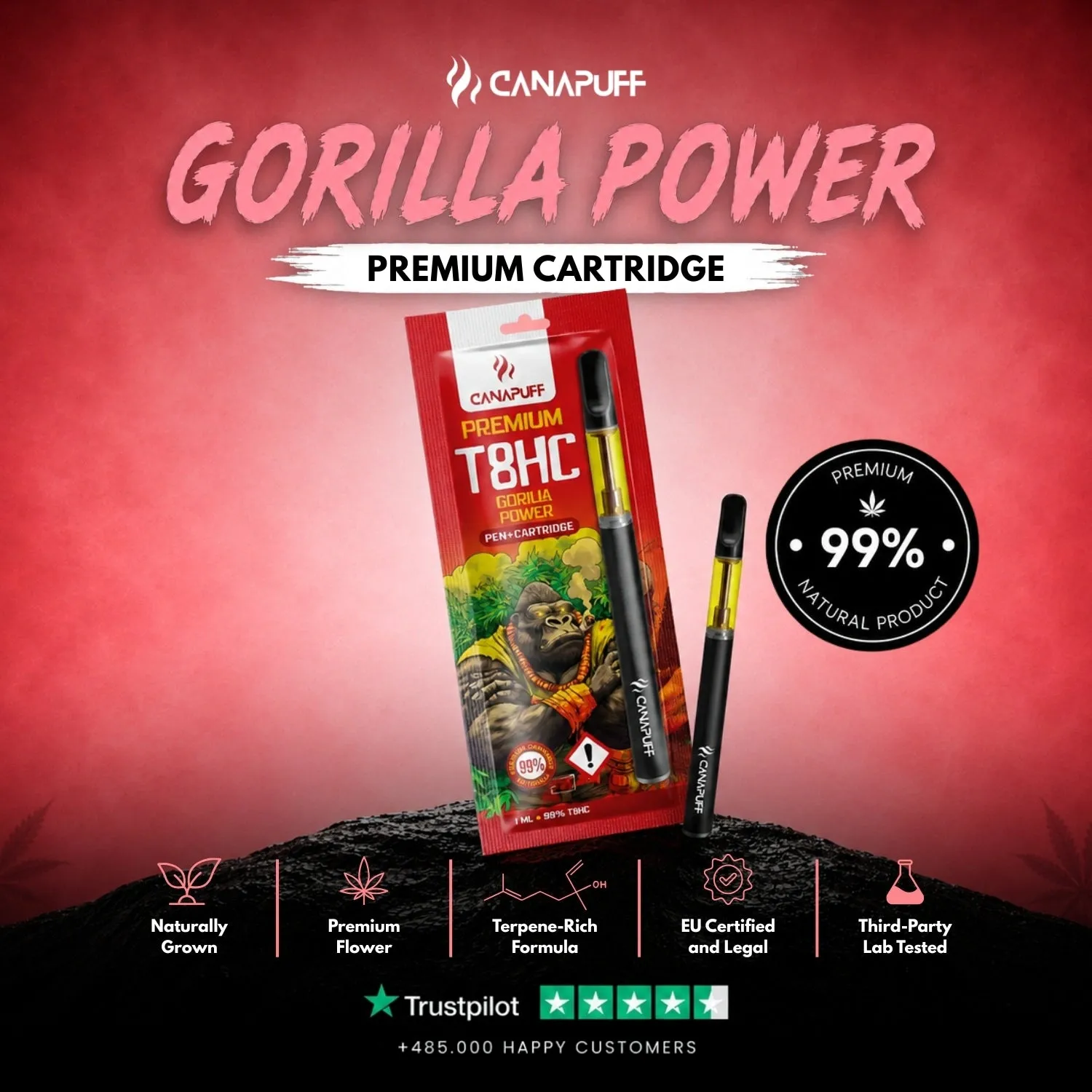 Canapuff T8HC Pen+Patron vapepenn Gorilla Power kraftig frukt