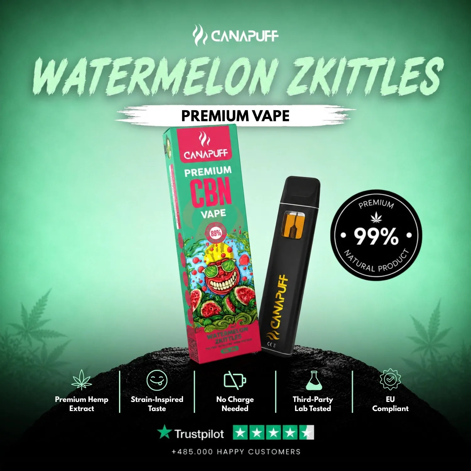 CanaPuff CBN Watermelon Zkittles vape 1 ml 89% vannmelon