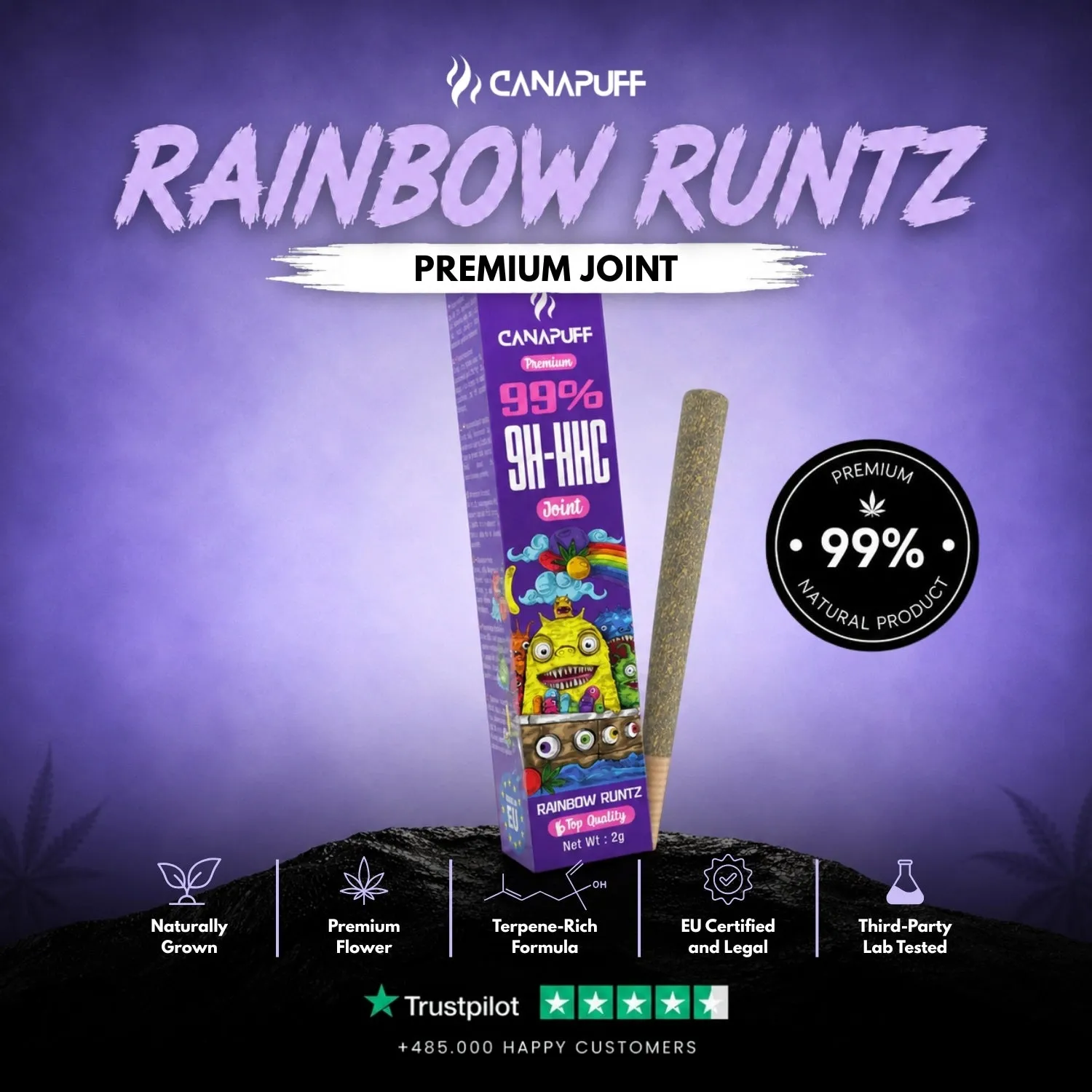 Canapuff 9H-HHC joint Rainbow Runtz 99% 1 joint