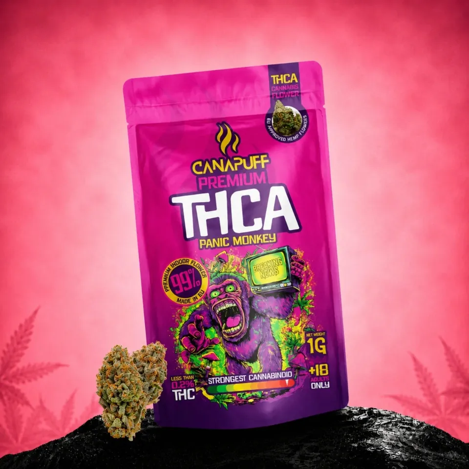 Canapuff Panic Monkey THCA-blomster 1 g 99% frukt