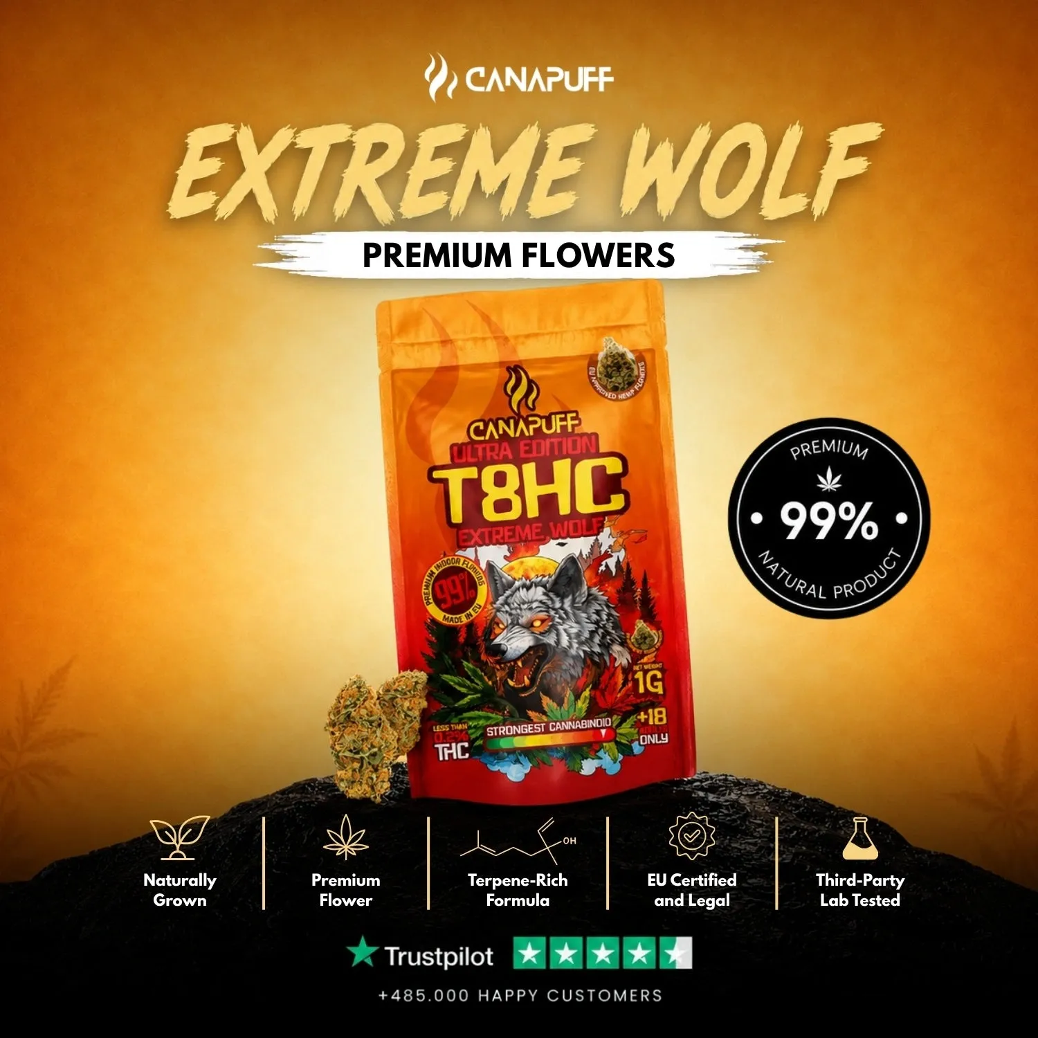 Canapuff Extreme Wolf T8HC-blomst 1g – 99 %