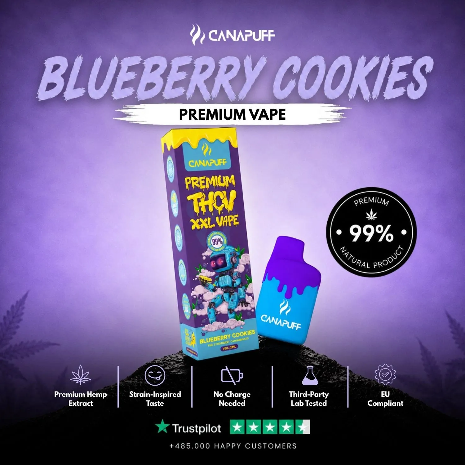 Canapuff Blueberry Cookies THCv vape 2 ml 99%