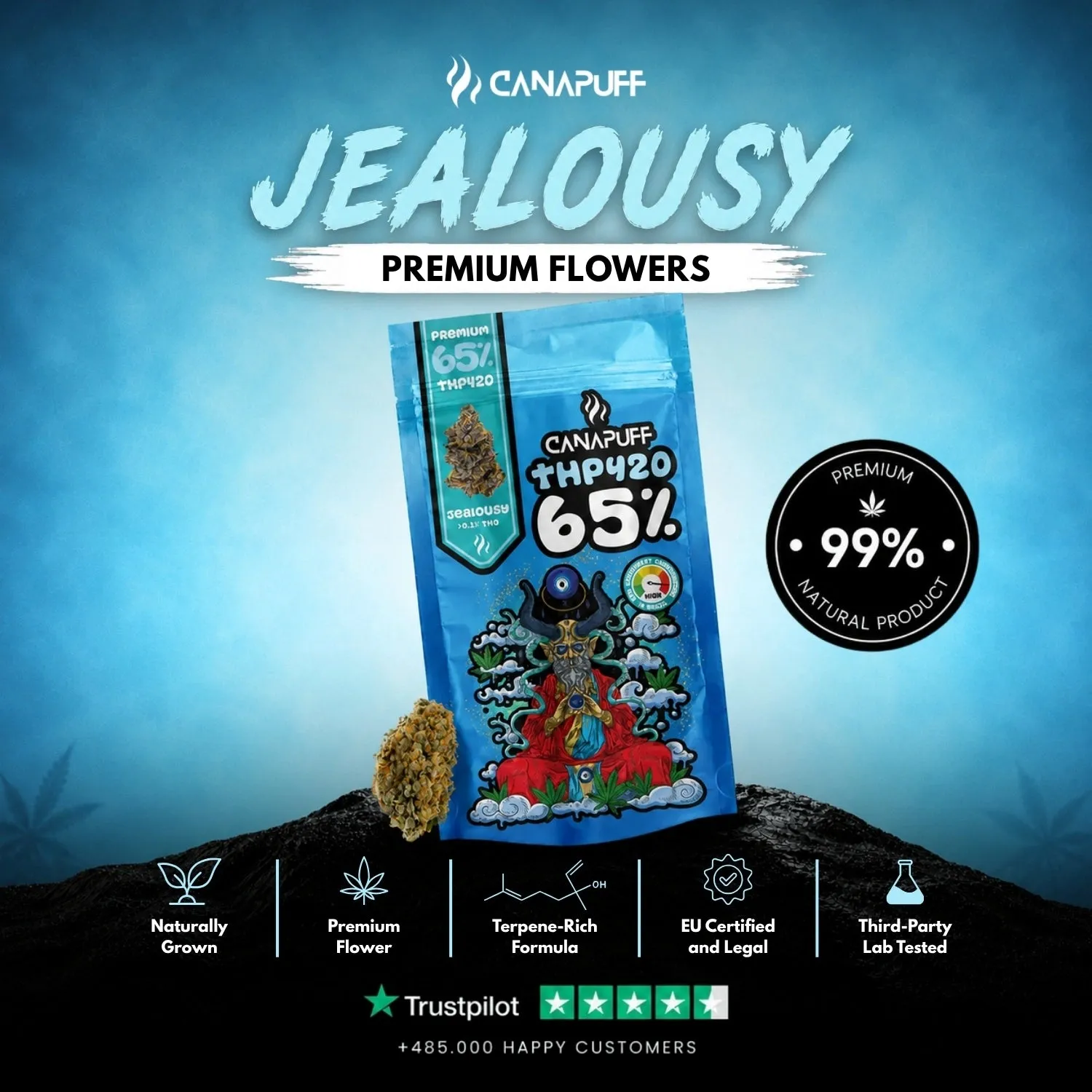 Canapuff Jealousy 65% THP420 blomster 1g plomme