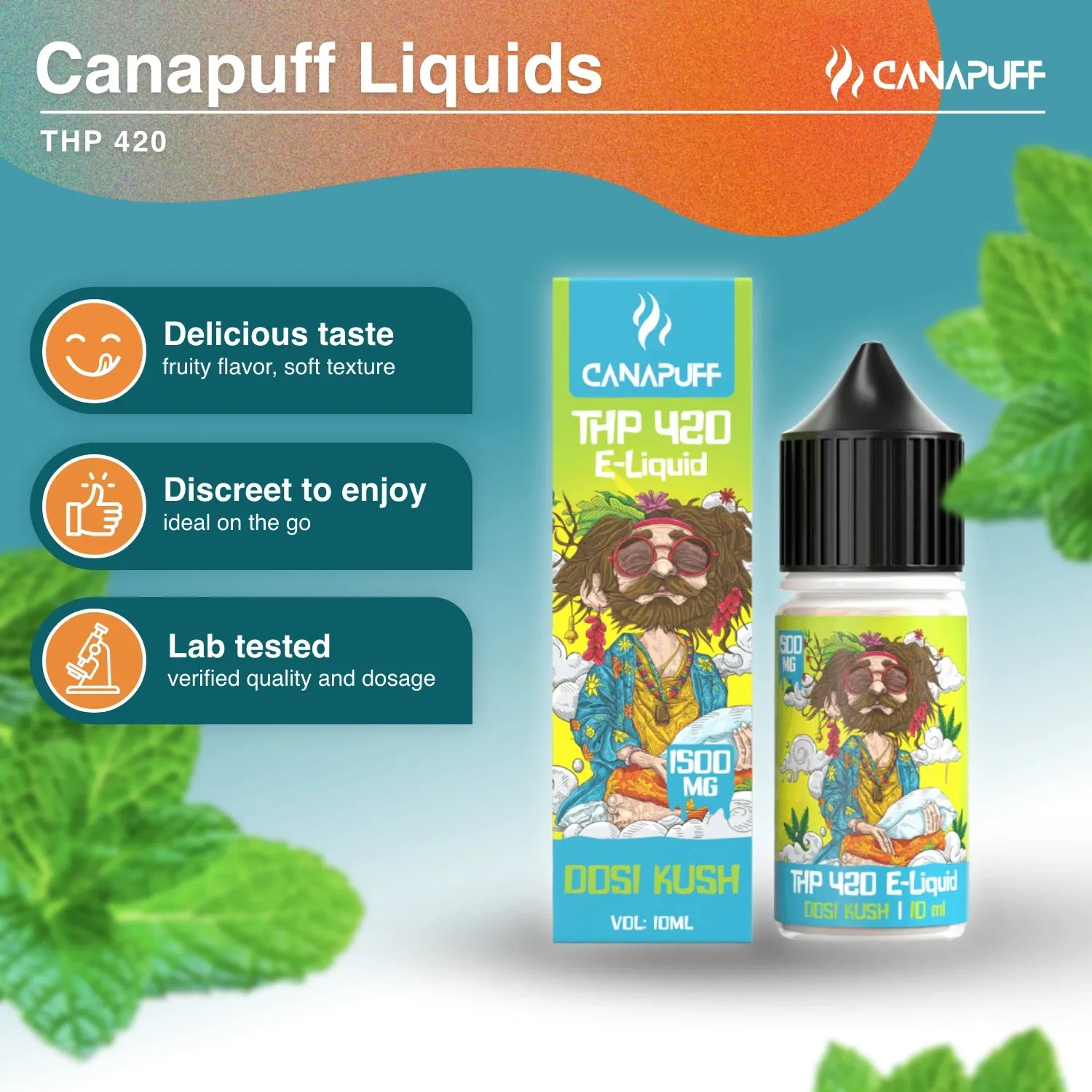 Canapuff THP420 Liquid Dosi Kush vapevæske 1500 mg jordaktig