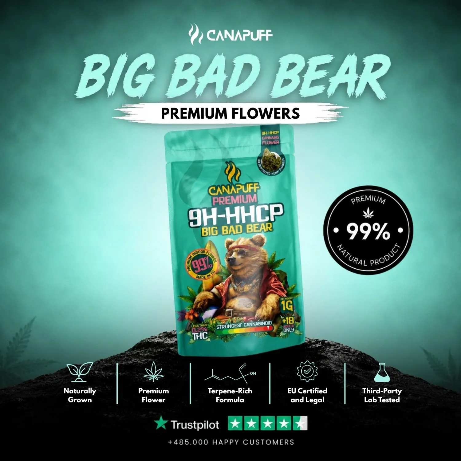 Canapuff Big Bad Bear 9H-HHCP-blomst 1 g furu