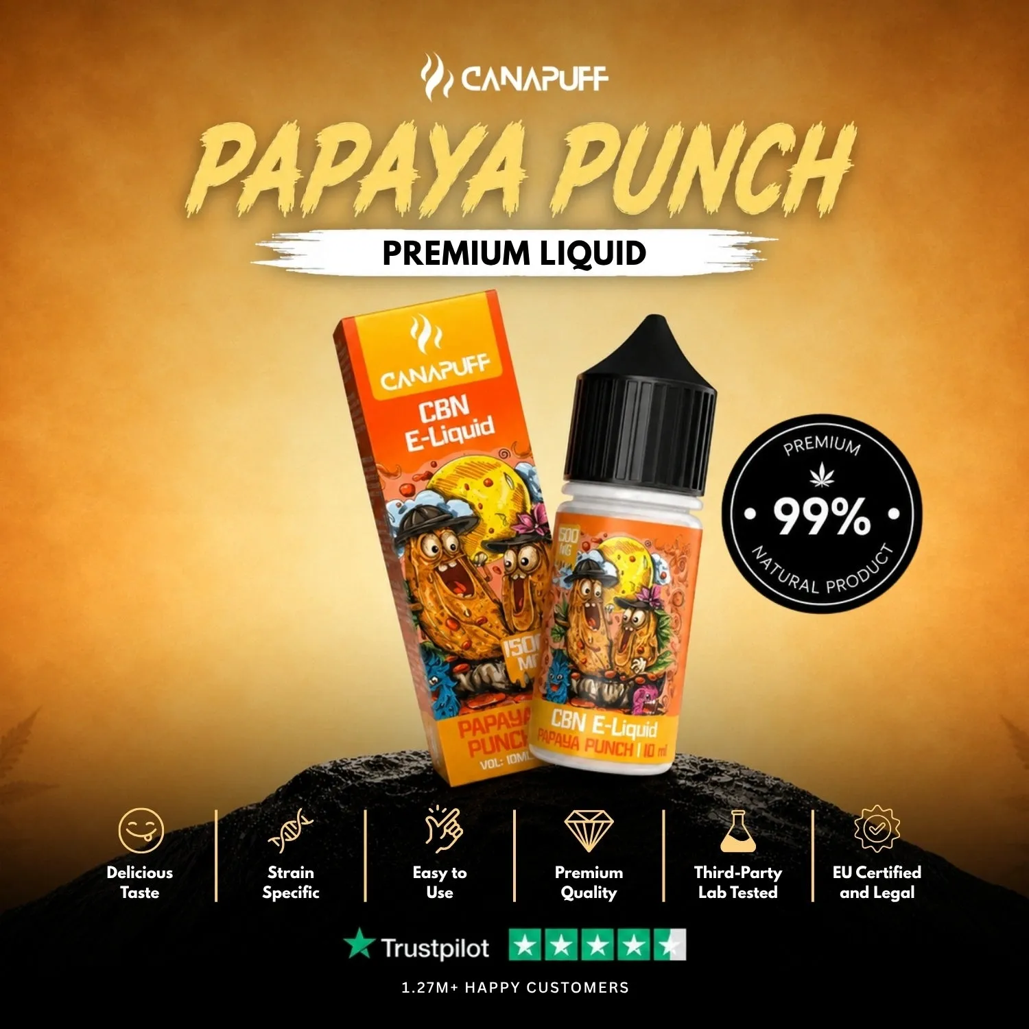 CanaPuff CBN Liquid Papaya Punch e-væske 1500 mg tropisk