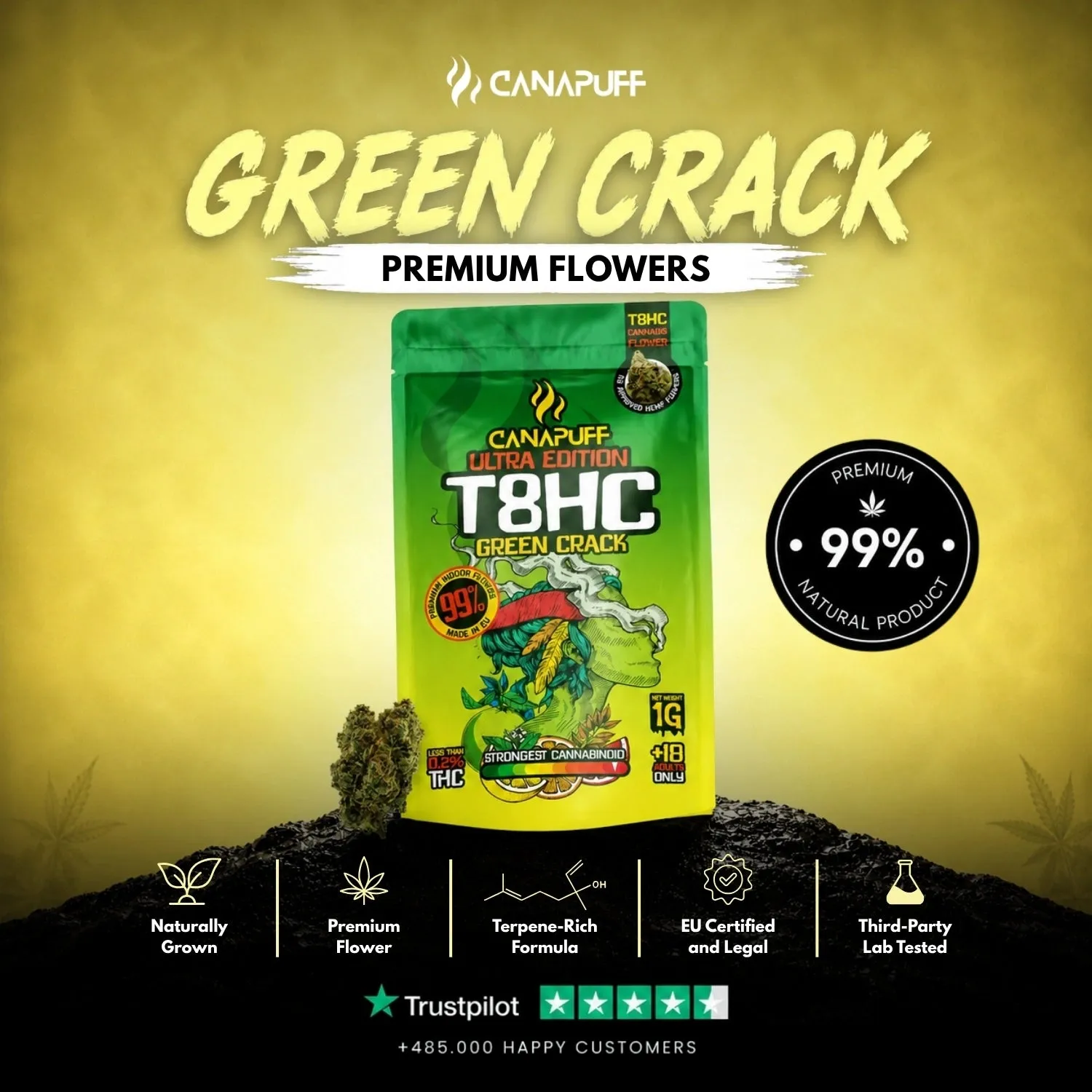 Canapuff T8HC Blomster Green Crack 99% 1g citrus