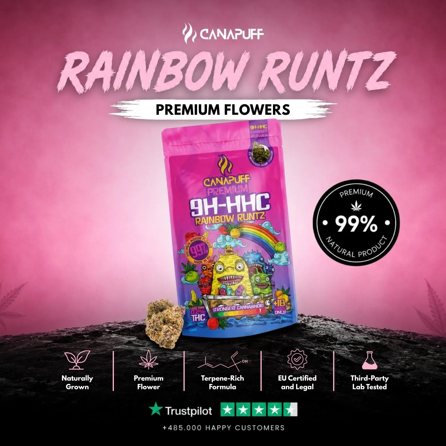 Canapuff Rainbow Runtz 9H-HHC blomster 1g frukt