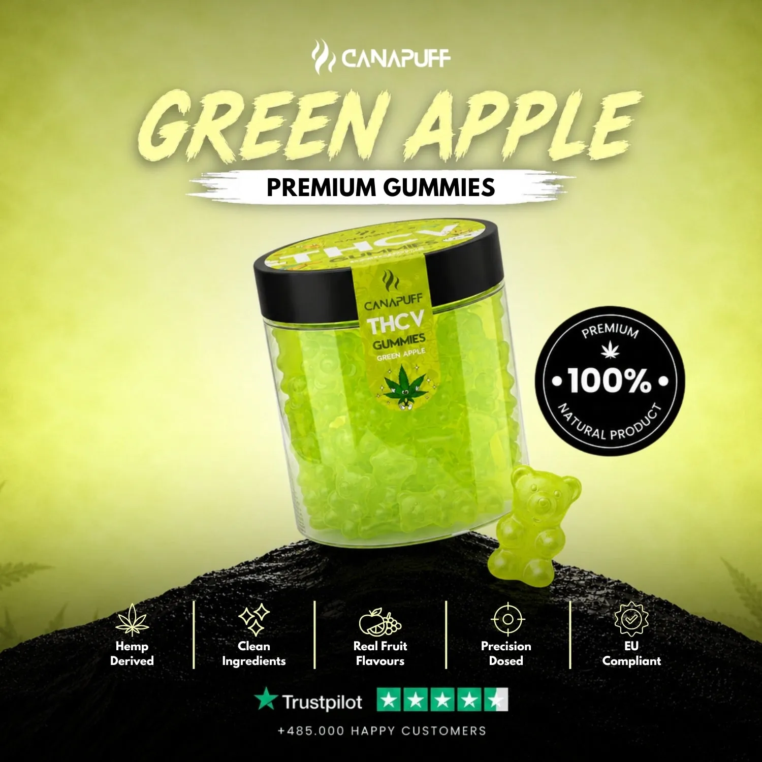 CanaPuff THCv Gummies grønt eple 10 stk syrlig