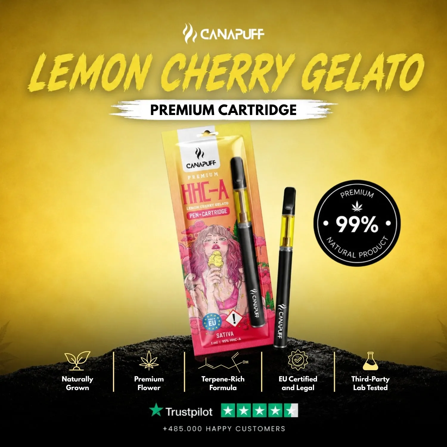 Canapuff HHC-A Lemon Cherry Gelato vapepenn 95%