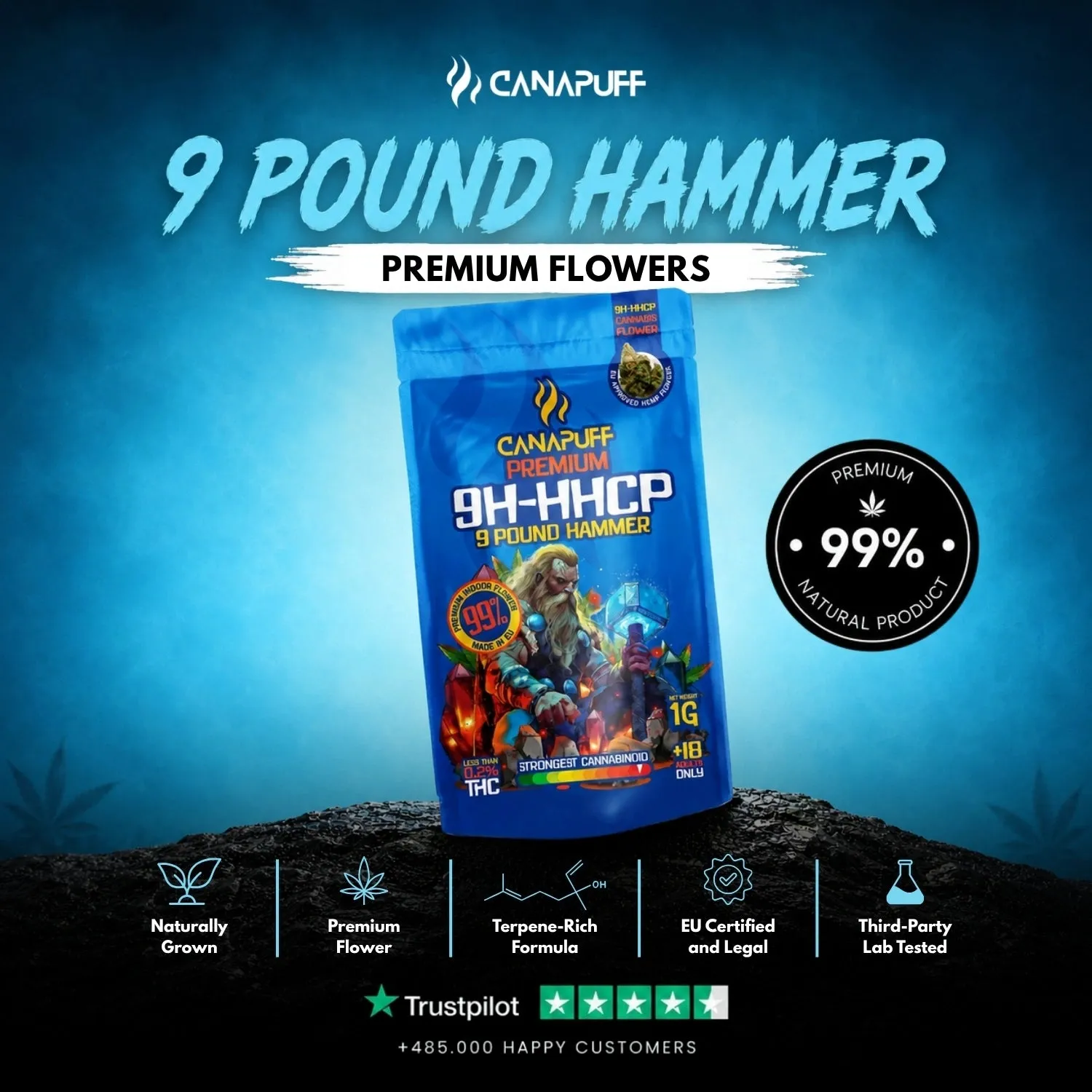 Canapuff 9 Pound Hammer 9H-HHCP topskudd 1g sitrus