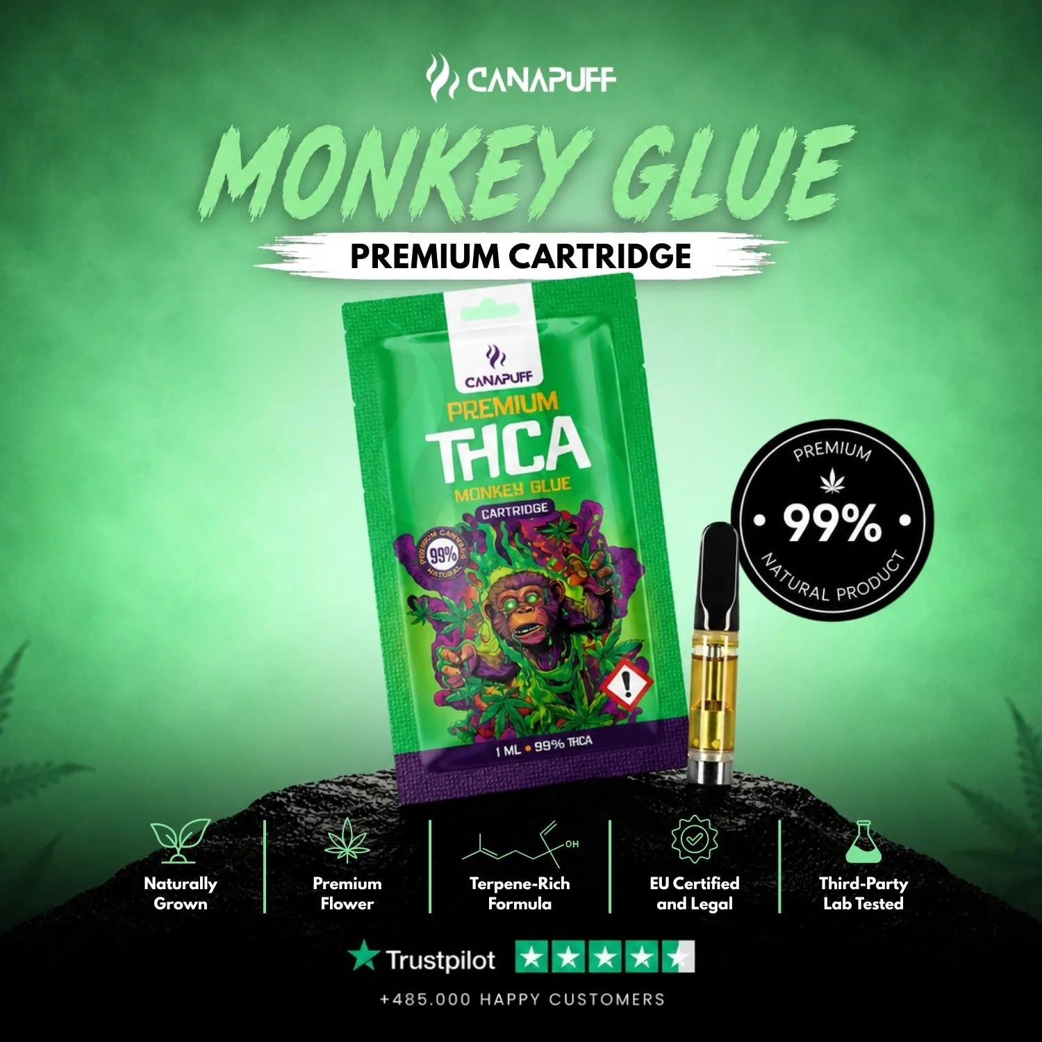 Canapuff Monkey Glue THCA patron 99% fyldig aroma