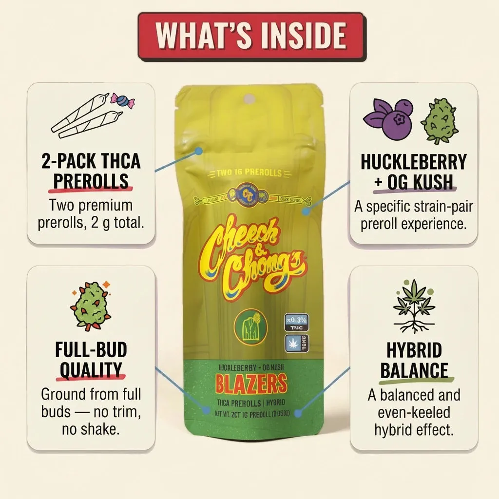 Cheech & Chong Blazers Huckleberry OG Kush prerolls 2-pk 2g indica