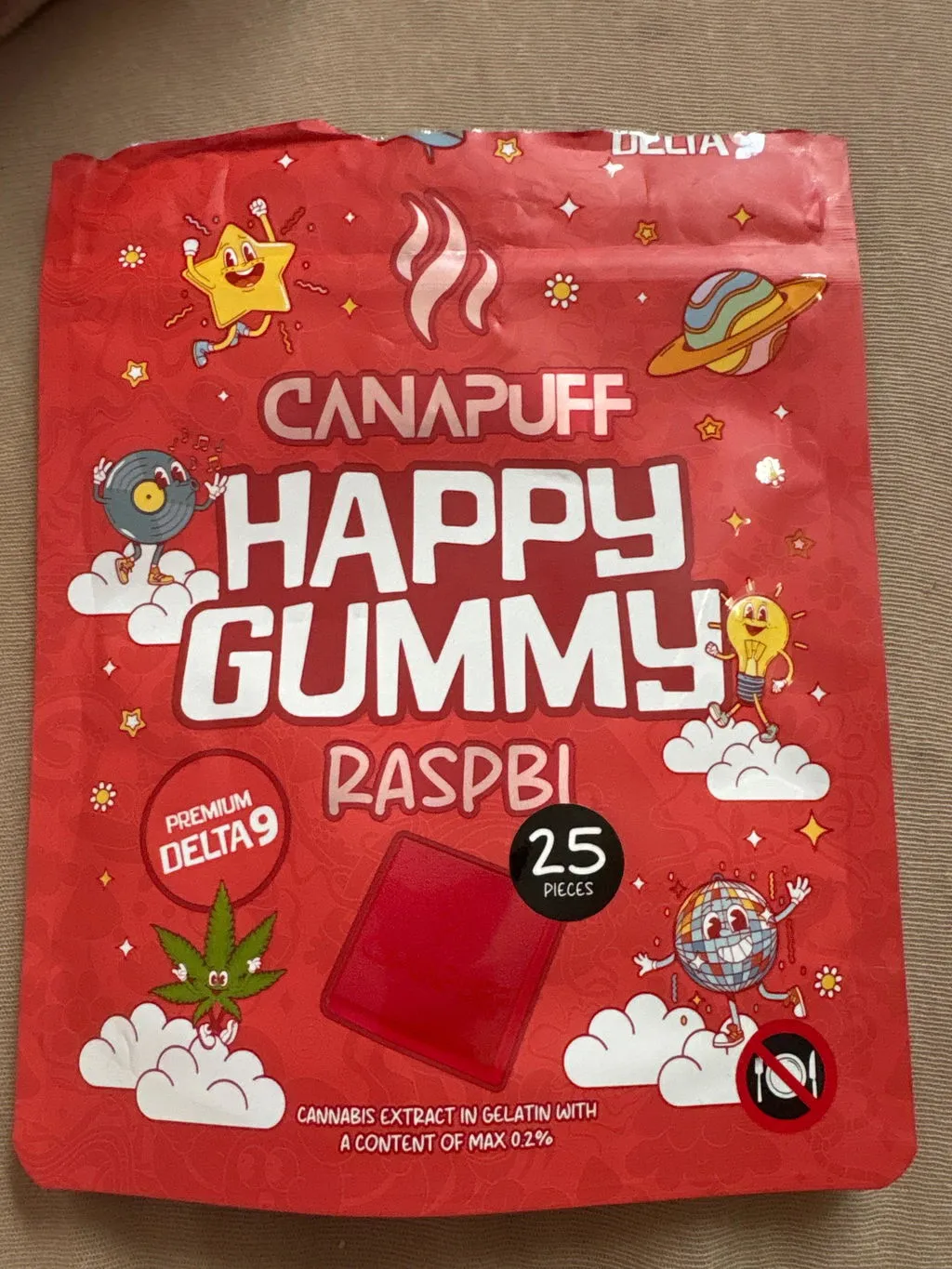 Canapuff Happy Gummy Raspbi vingummi 1 stk bringebær