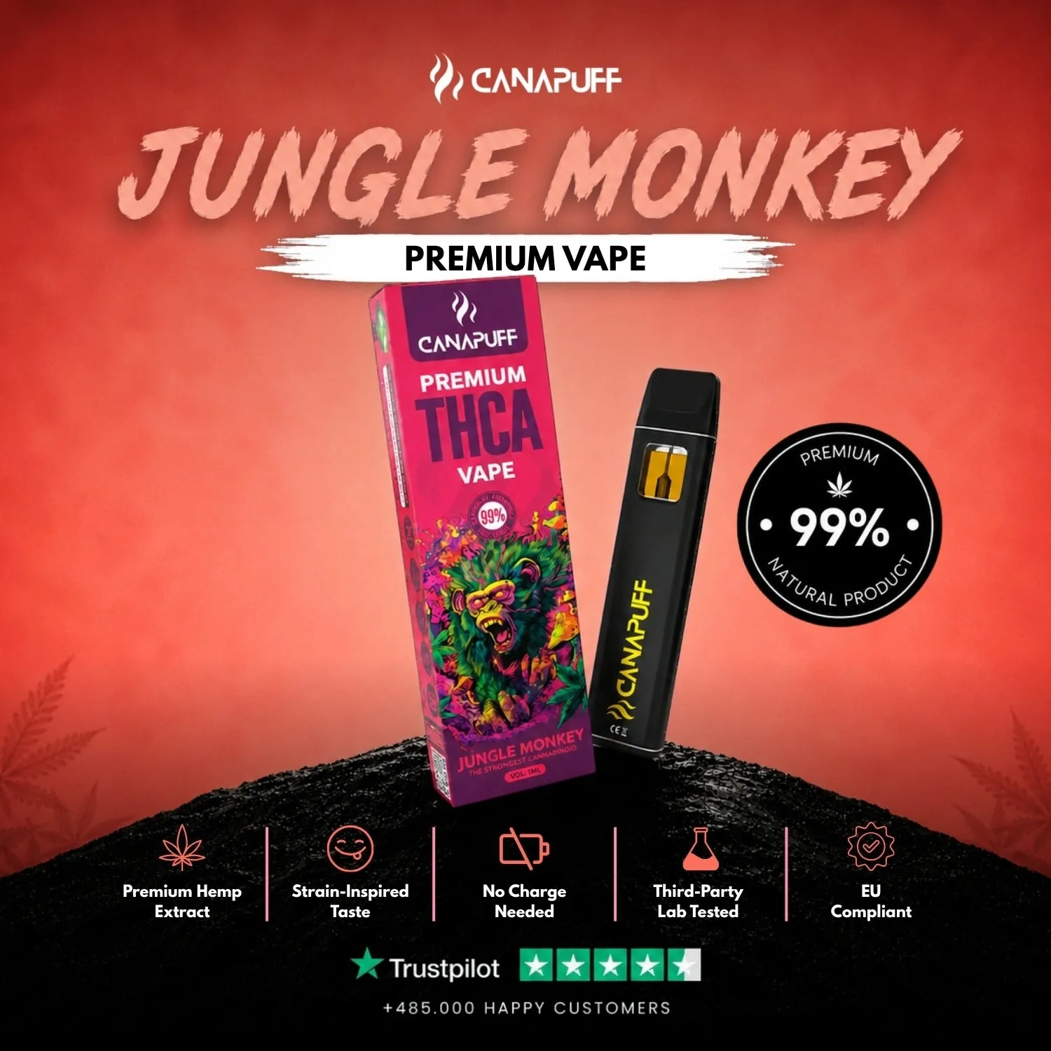 Canapuff Jungle Monkey THCA vape 1ml jordaktig