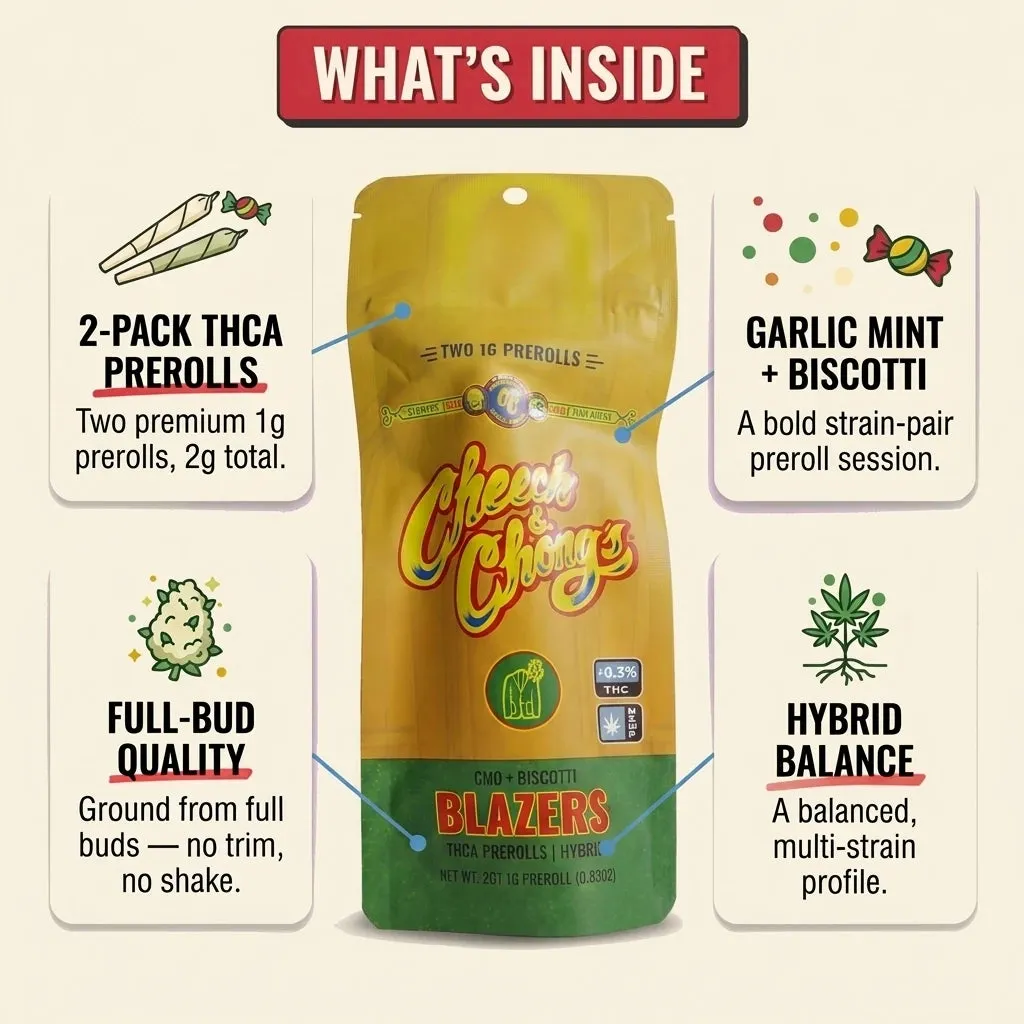 Cheech & Chong Blazers prerolls GMO Biscotti 2-pak 2 g