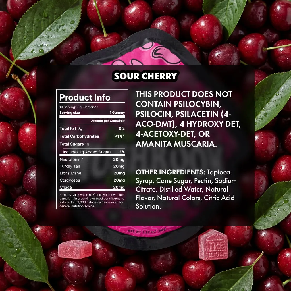TRE HOUSE Sour Cherry mushroom gummies single pack sur