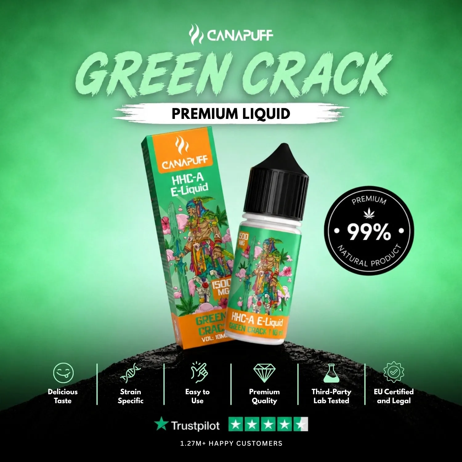 Canapuff HHC-A Green Crack e-væske 1500mg sitrus