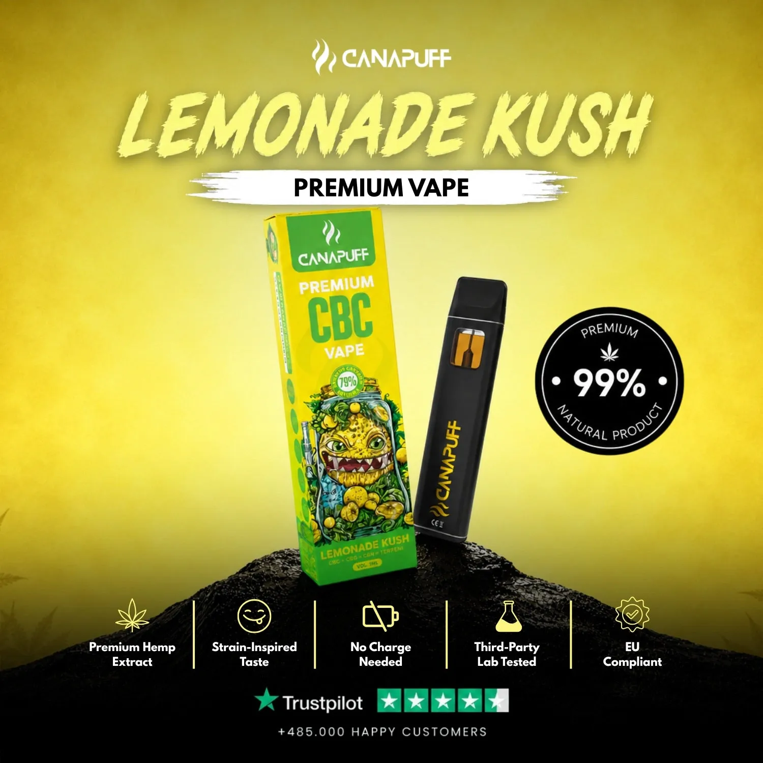 Canapuff CBC Lemonade Kush engangsvape 1 ml sitron