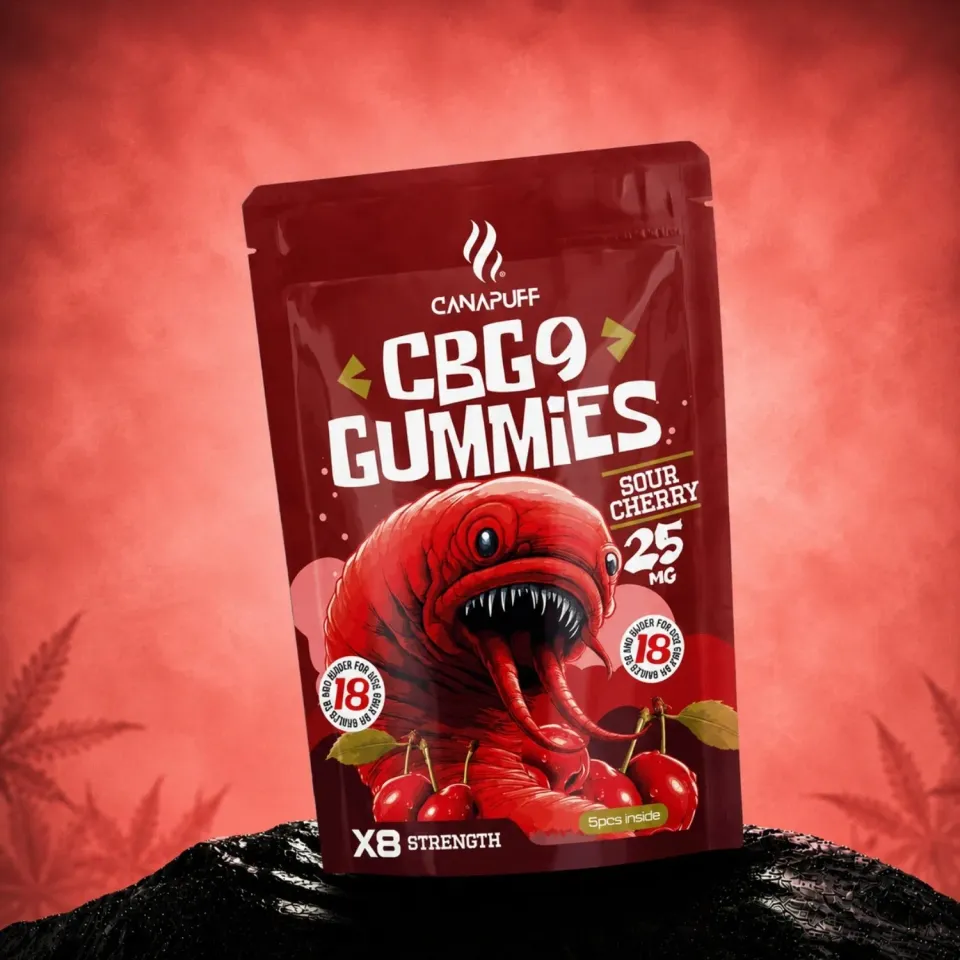 Canapuff CBG9 Gummies Sour Cherry vingummi sursøt