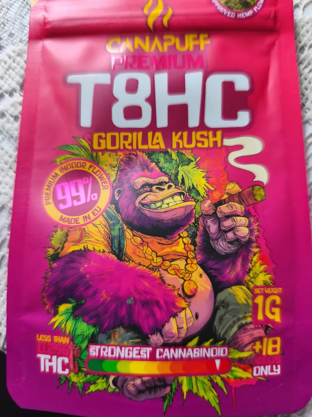 Canapuff Gorilla Kush 99% T8HC-blomster 1 g jord