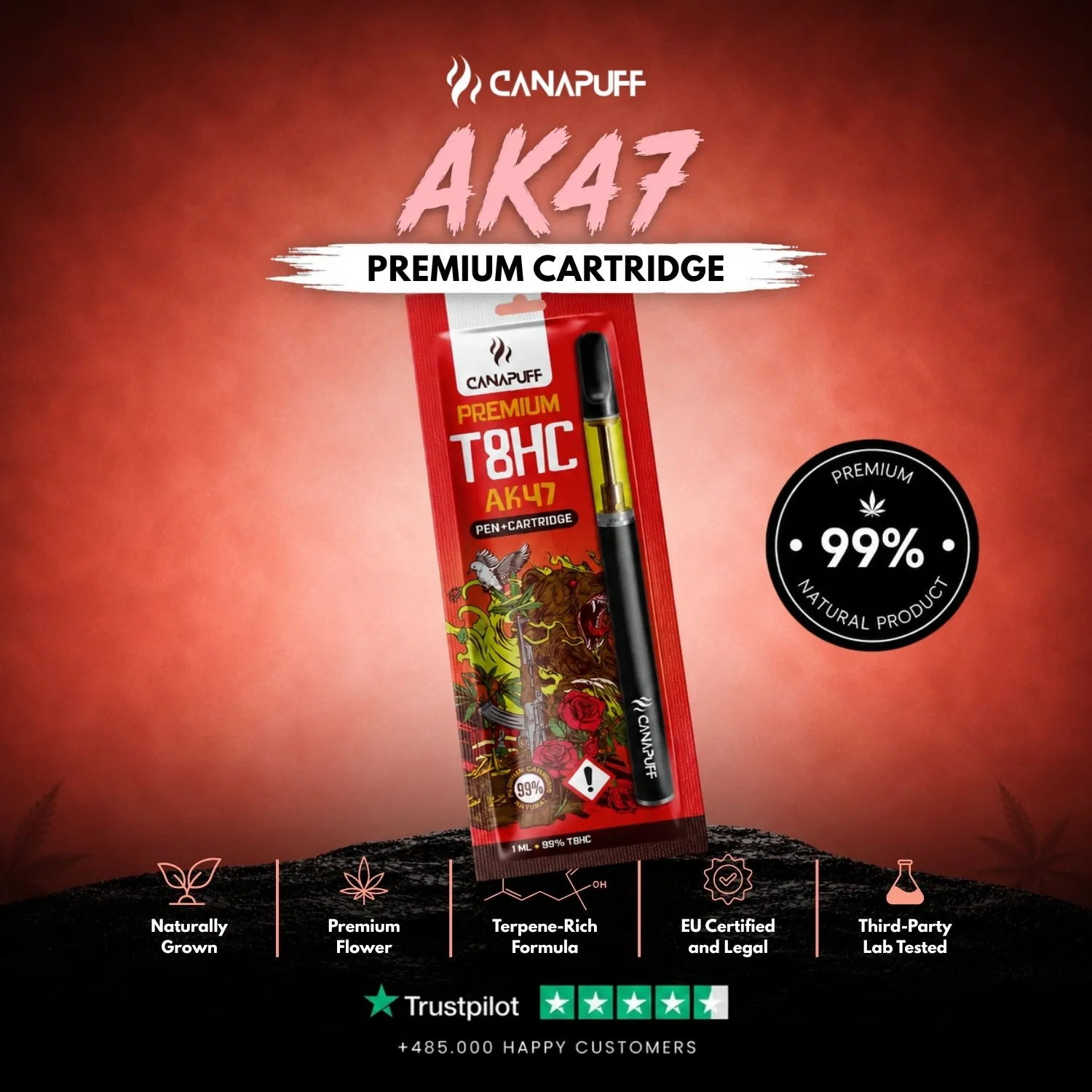 Canapuff T8HC vapepenn AK47 99% patron