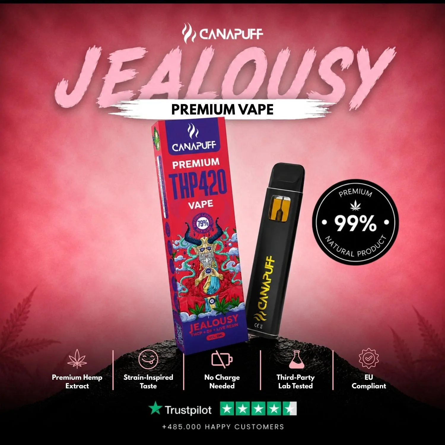 Canapuff Jealousy THP420 engangsvape 1ml 79% fruktig