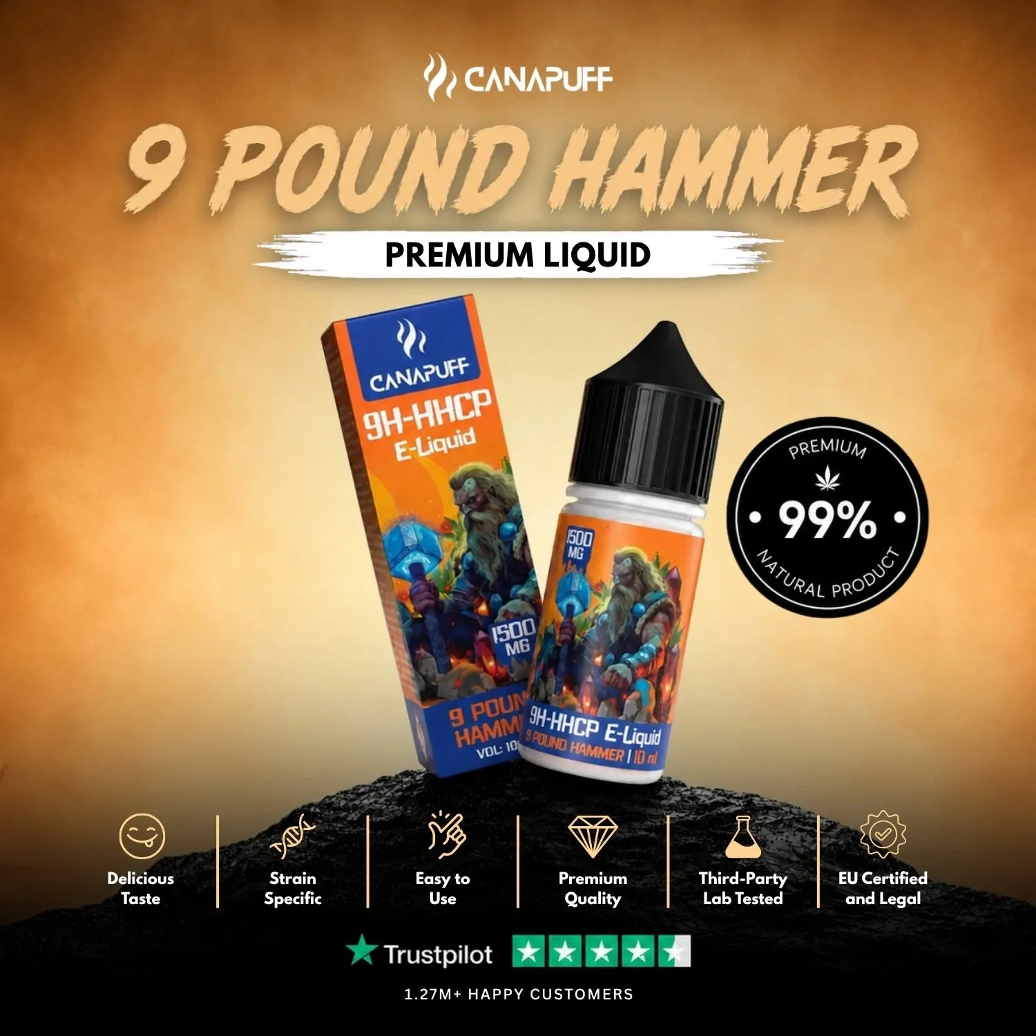 Canapuff 9 Pound Hammer 9H-HHCP væske 10ml 1500mg jordaktig