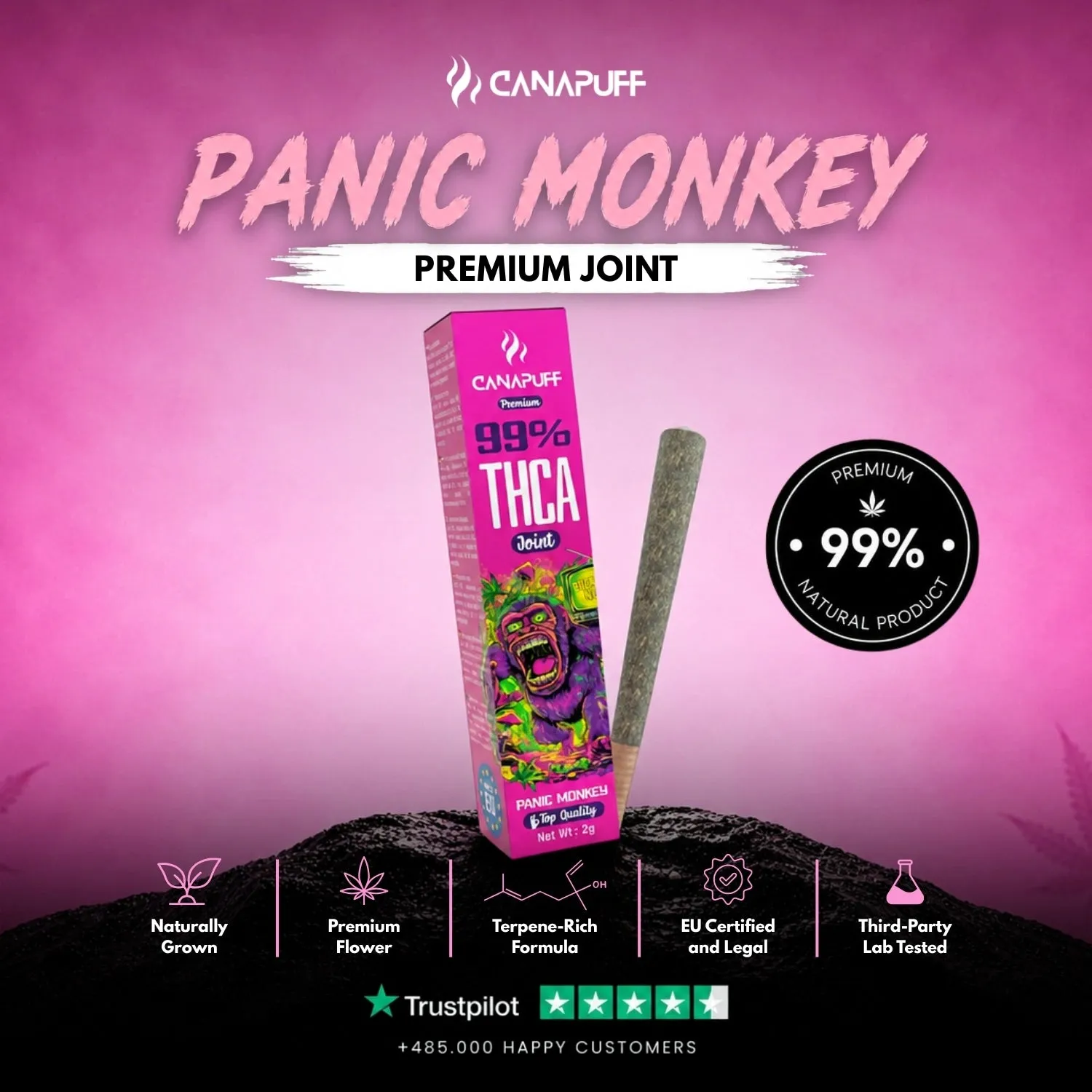 Canapuff Panic Monkey THCA joint 2g 99%