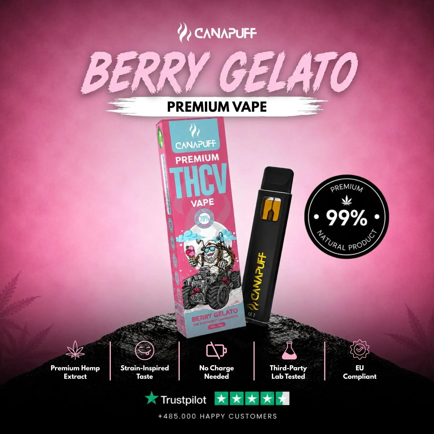 Canapuff THCv Berry Gelato 79% vape 1 ml bær