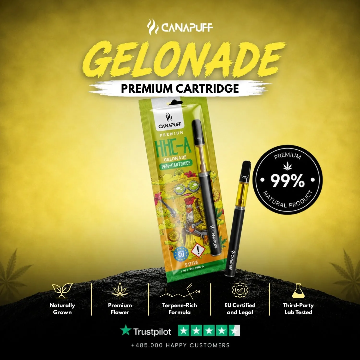 Canapuff HHC-A Gelonade vapepenn 95% sitron