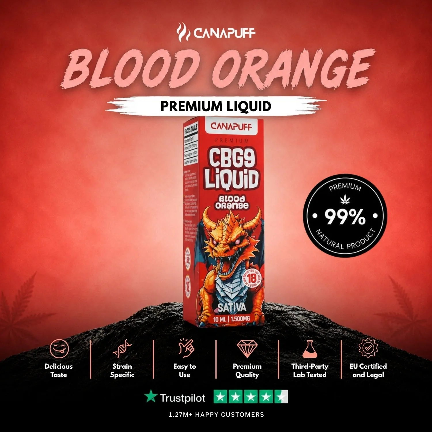 CanaPuff CBG9 Liquid Blood Orange e-væske 1500 mg sitrus