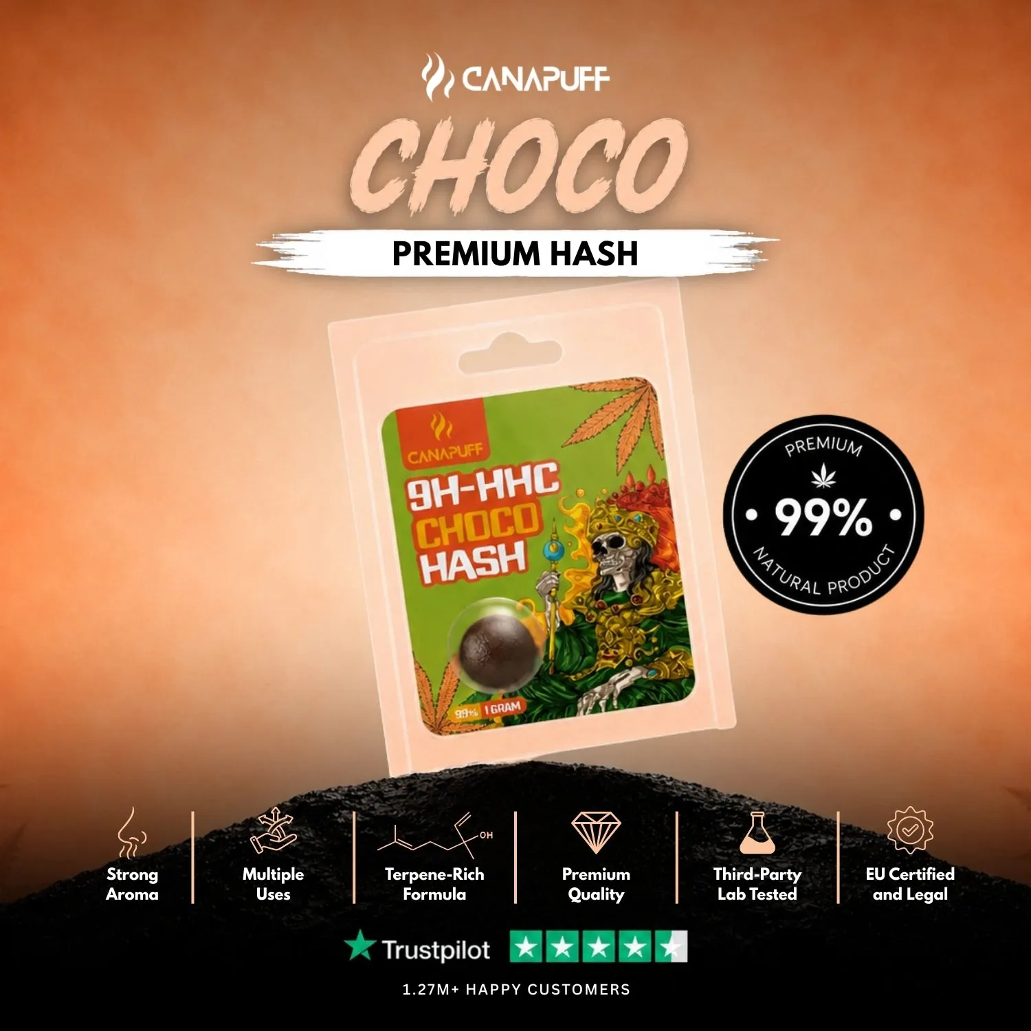 Canapuff 9H-HHC Hash Choco hasj 99% sjokolade